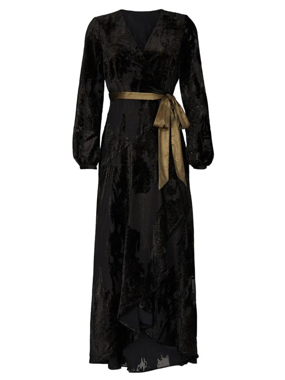 HUTCH Celine Gown Elegant Black Burnout Velvet Maxi Wrap Dress Party Wedding S - Picture 5 of 11